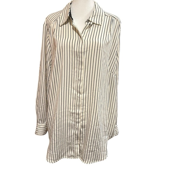 Rachel Zoe‎ Size 1X Black Ivory Striped Long Sleeve Tunic - Picture 1 of 7
